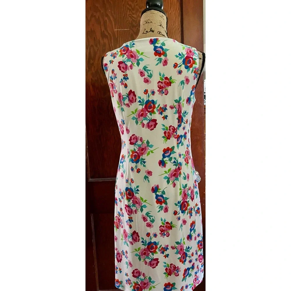 KARL LAGERFELD DRESS FLORAL STRETCH WHITE PINK GREEN 6 - Picture 5 of 6